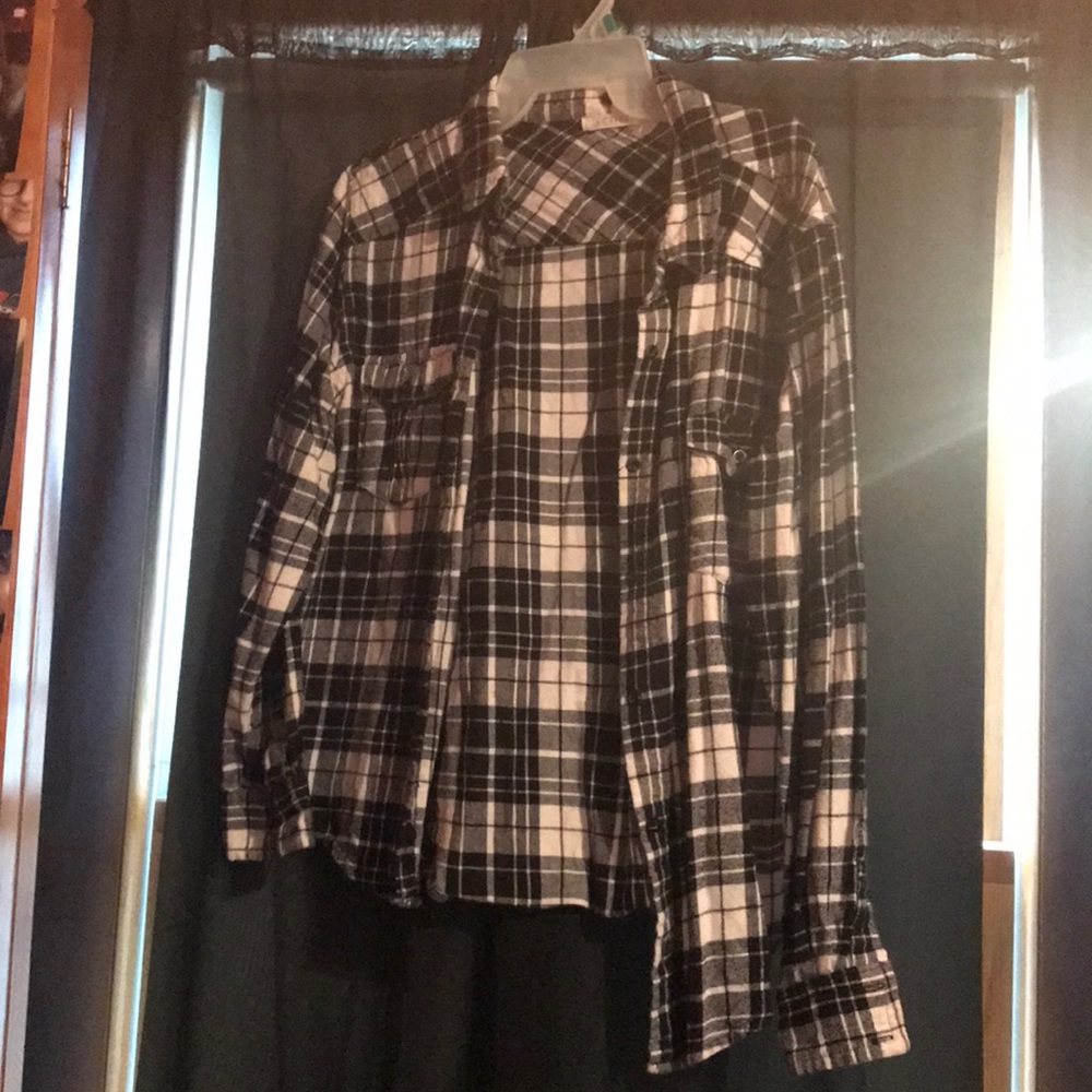 white and black plaid flannel